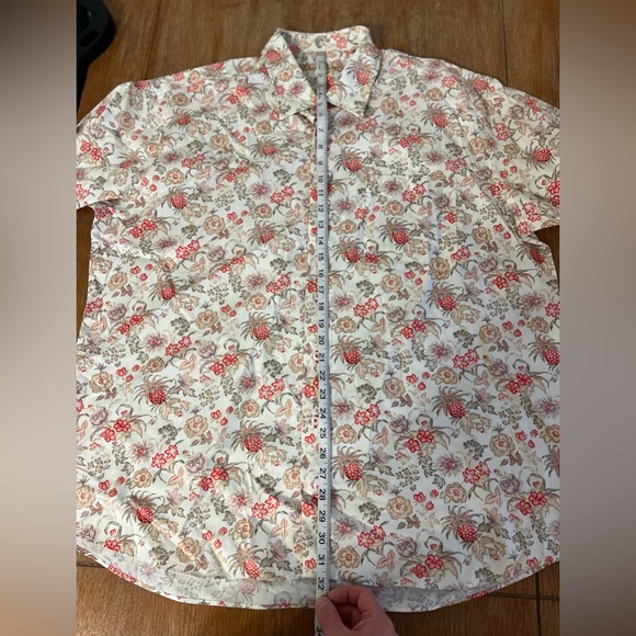 Alan Flusser Button Down Floral Red Pineapples Long Sleeve Shirt Size XXL - Picture 4 of 5